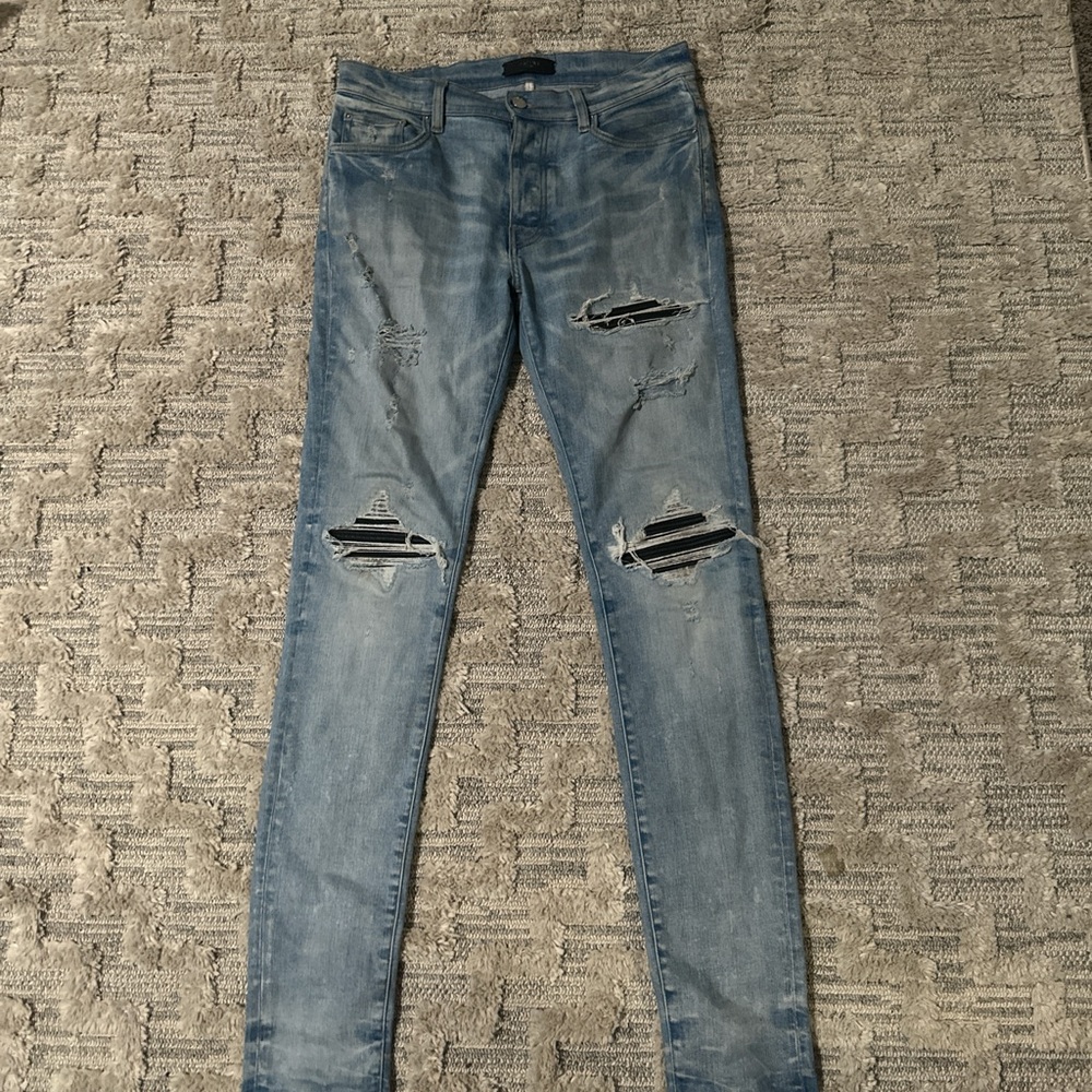 AMIRI Light Blue Distressed Skinny Jeans